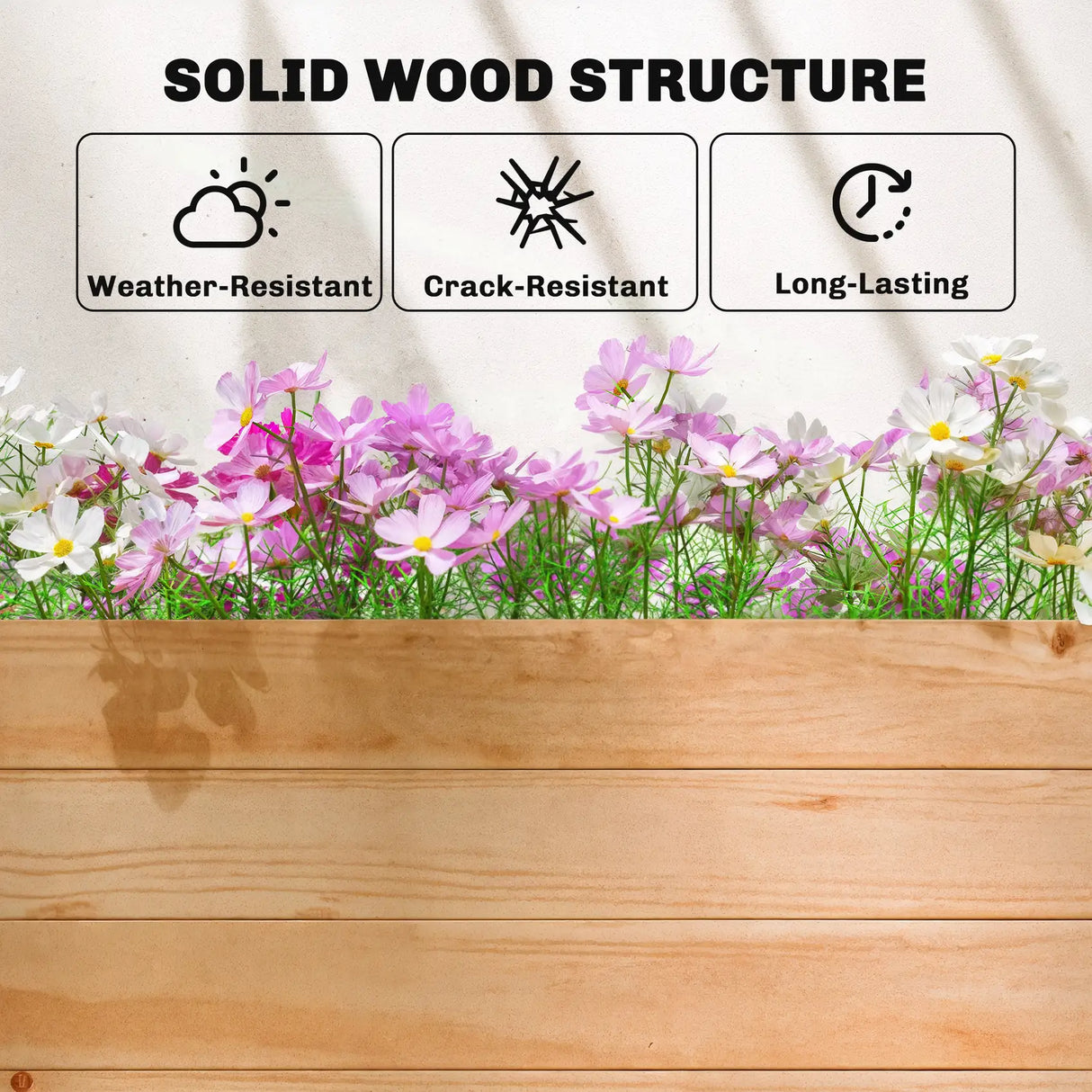 Outsunny Raised Planter with Trellis, Wooden Raised Bed for Garden with Hanging Roof and Drainage Holes, Outdoor Planter Box