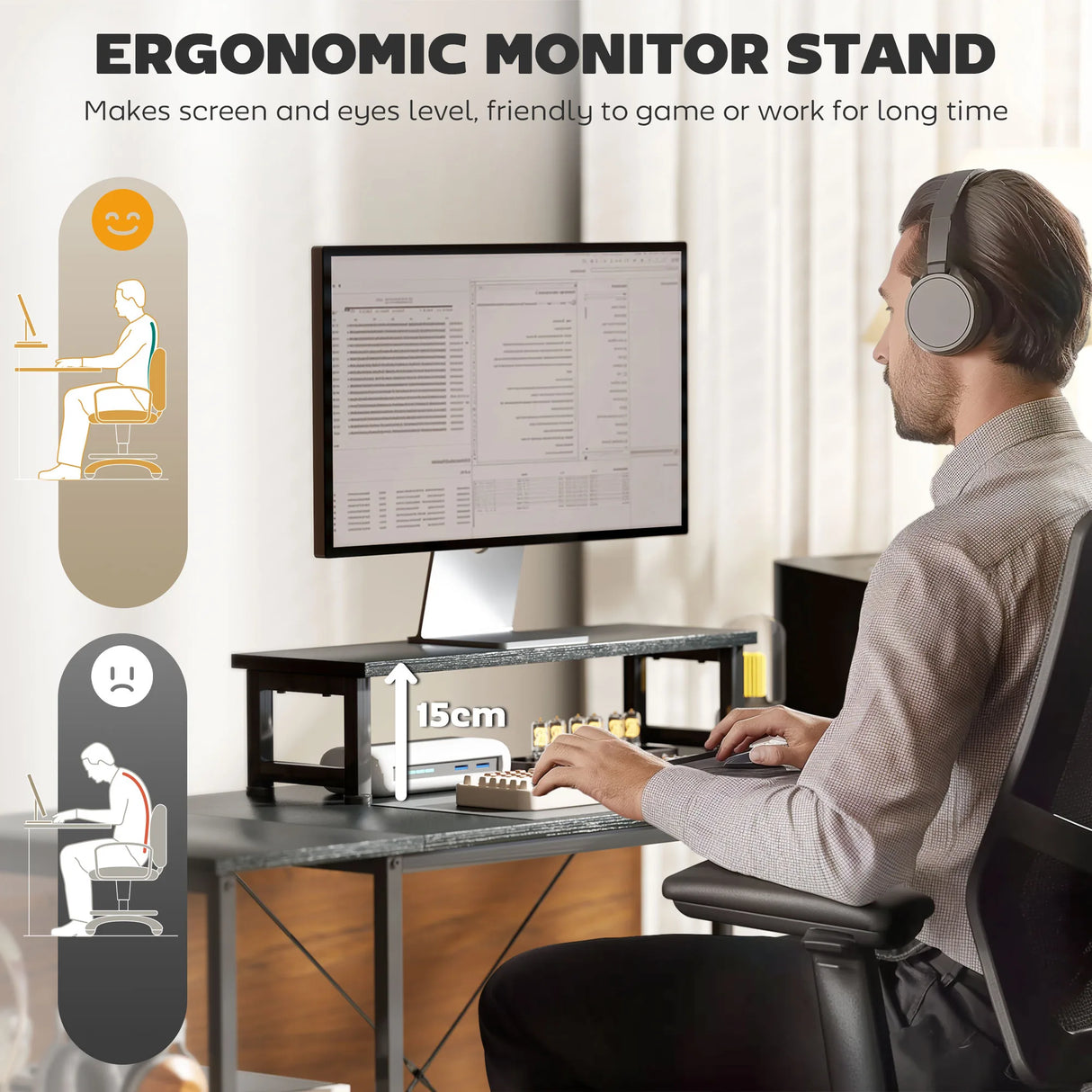 HOMCOM 168cm Reversible L Shaped Desk, Industrial Corner Computer Desk with Adjustable Shelf and Storage Bag, 240cm 2 Person PC Table with Monitor Stand, Black