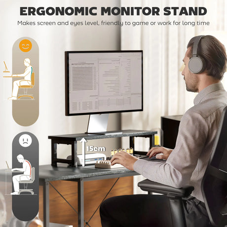 HOMCOM 168cm Reversible L Shaped Desk, Industrial Corner Computer Desk with Adjustable Shelf and Storage Bag, 240cm 2 Person PC Table with Monitor Stand, Black