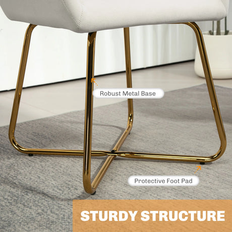 HOMCOM Modern Arm Chair Set of 2 Upholstered Accent Chair with Metal Base for Living Room Cream White