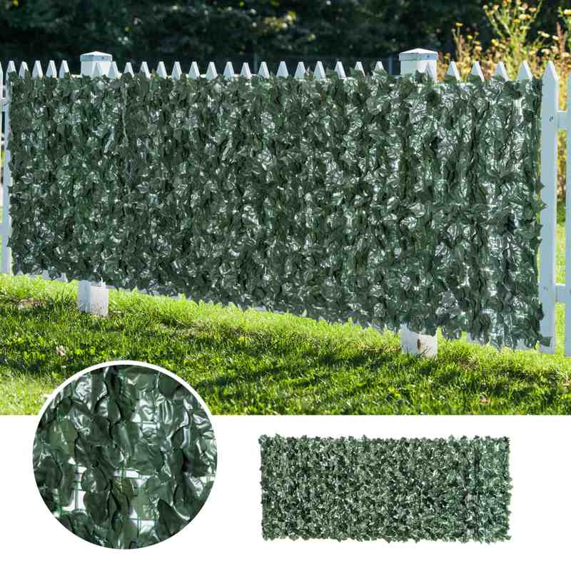 Outsunny 1-Piece Artificial Leaf Hedge Screen Privacy Fence Panel for Garden Outdoor Indoor Decor, Dark Green, 2.4M x 1M