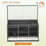 PawHut Wooden Hamster Cage, Small Animals Hutch with Tray, Openable Top, Exercise Play House Pen, 115L x 57W x 55Hcm, Grey