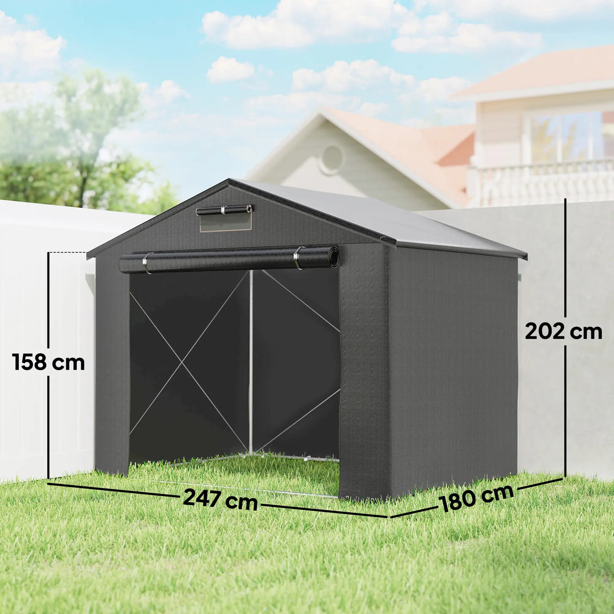 Outsunny 8 x 6 ft Outdoor Garden Storage Shed, Waterproof Bike Tent with Roll-Up Zipper Door