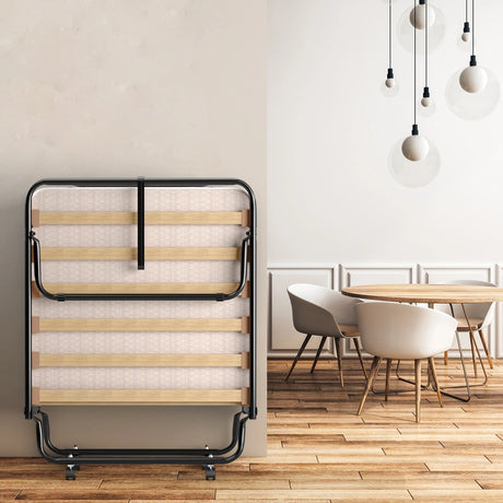 Rollaway Folding Bed with Memory Foam Mattress Guest Bed with Wheels-Beige