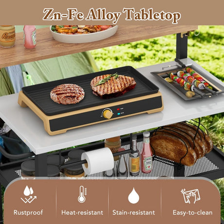Rolling Bar Cart with Flip-up Table with Hooks and Foldable Handle