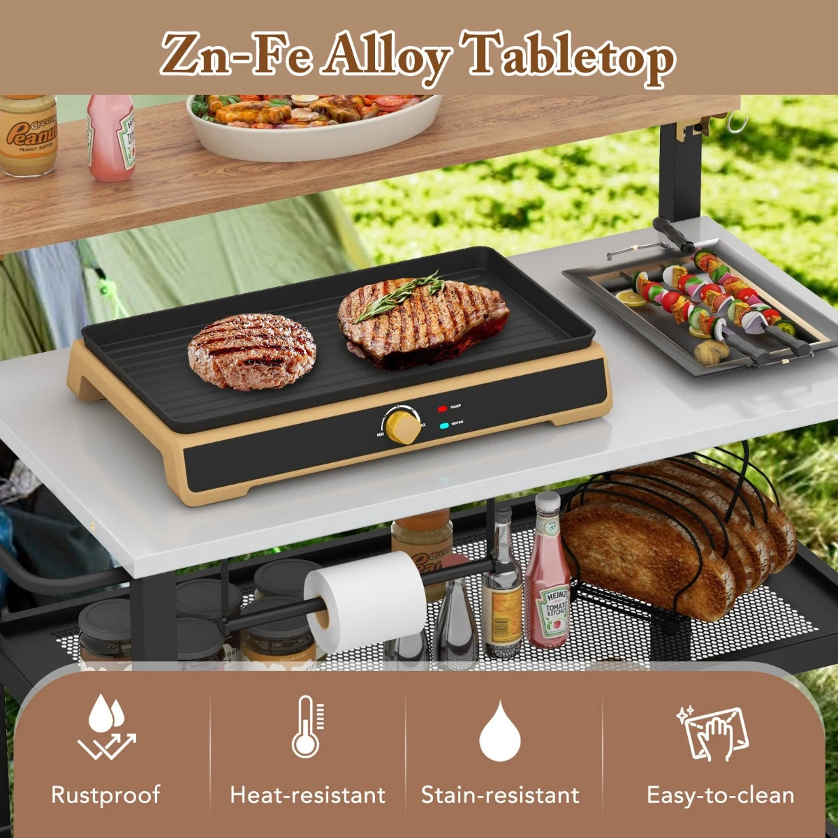 Rolling Bar Cart with Flip-up Table with Hooks and Foldable Handle