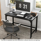 Rolling Computer Desk with Lockable Casters for Home Office - Black