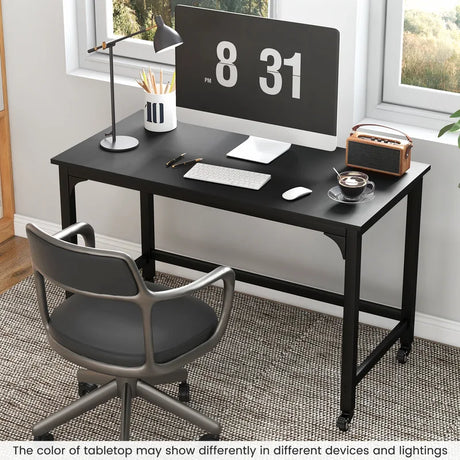 Rolling Computer Desk with Lockable Casters for Home Office - Black