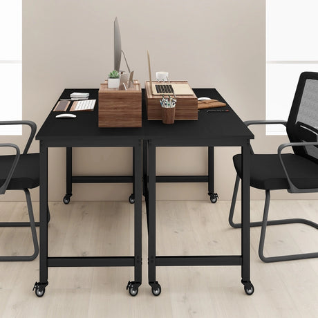 Rolling Computer Desk with Lockable Casters for Home Office - Black