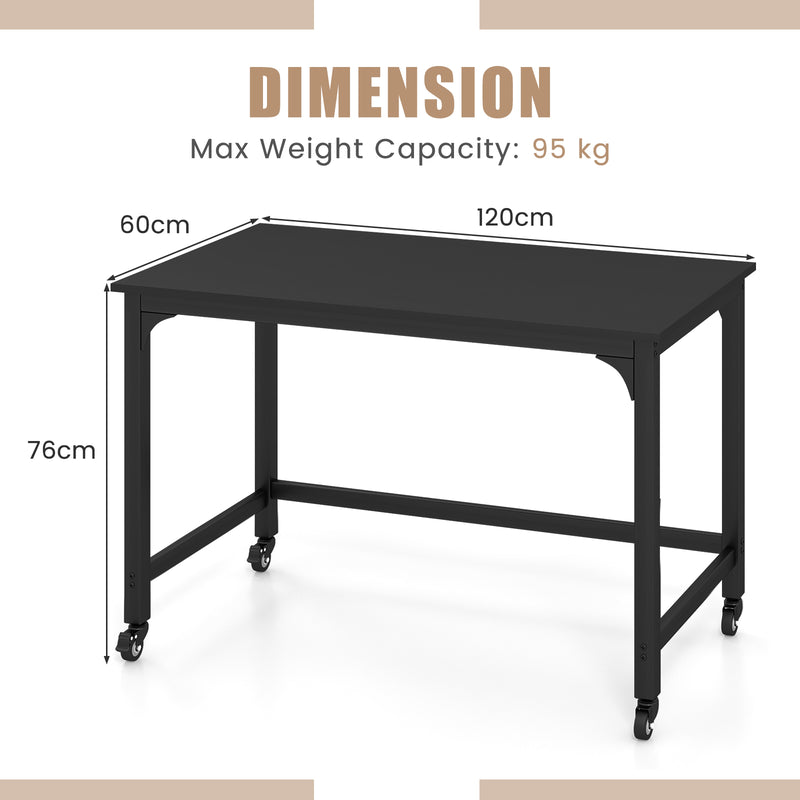 Rolling Computer Desk with Lockable Casters for Home Office - Black