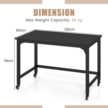 Rolling Computer Desk with Lockable Casters for Home Office - Black