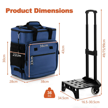 50-Can Large Leakproof Rolling Cooler with Detachable Bottom Plate-Dark Blue