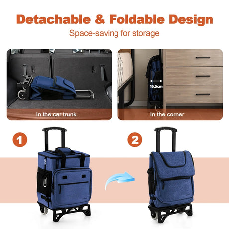 50-Can Large Leakproof Rolling Cooler with Detachable Bottom Plate-Dark Blue
