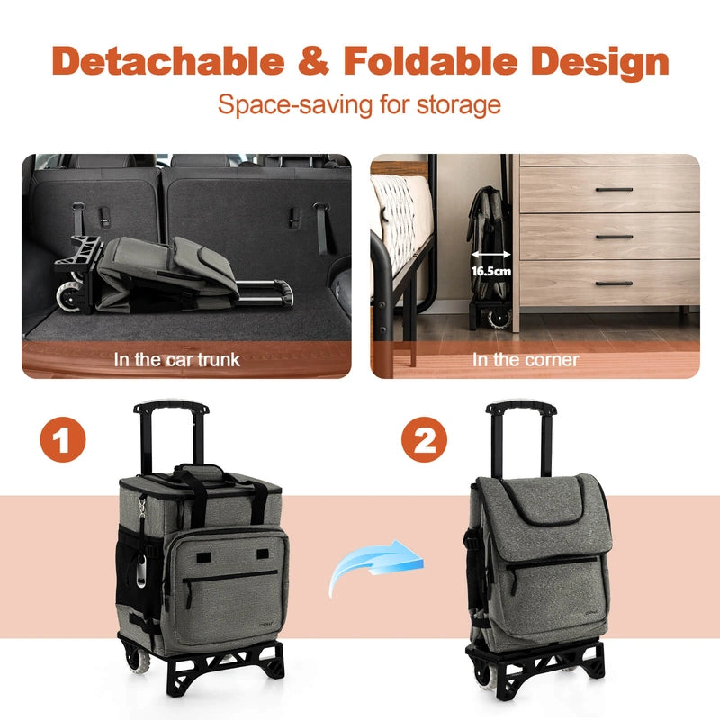 50-Can Large Leakproof Rolling Cooler with Detachable Bottom Plate-Gray