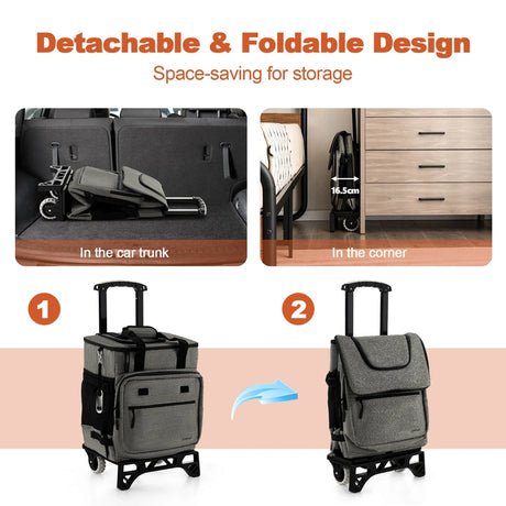 50-Can Large Leakproof Rolling Cooler with Detachable Bottom Plate-Gray