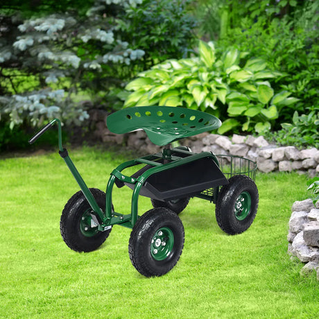 Extendable Handle Garden Cart Rolling Wagon Scooter