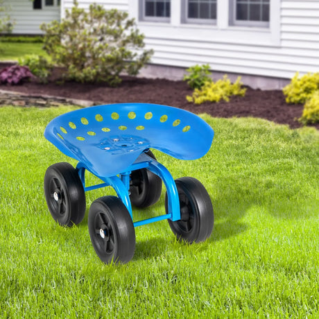 Garden Cart with Height Adjustable and Swivel Seat-Blue