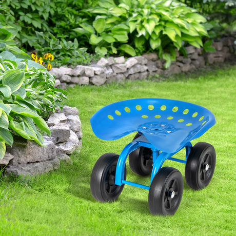 Garden Cart with Height Adjustable and Swivel Seat-Blue