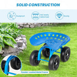 Garden Cart with Height Adjustable and Swivel Seat-Blue