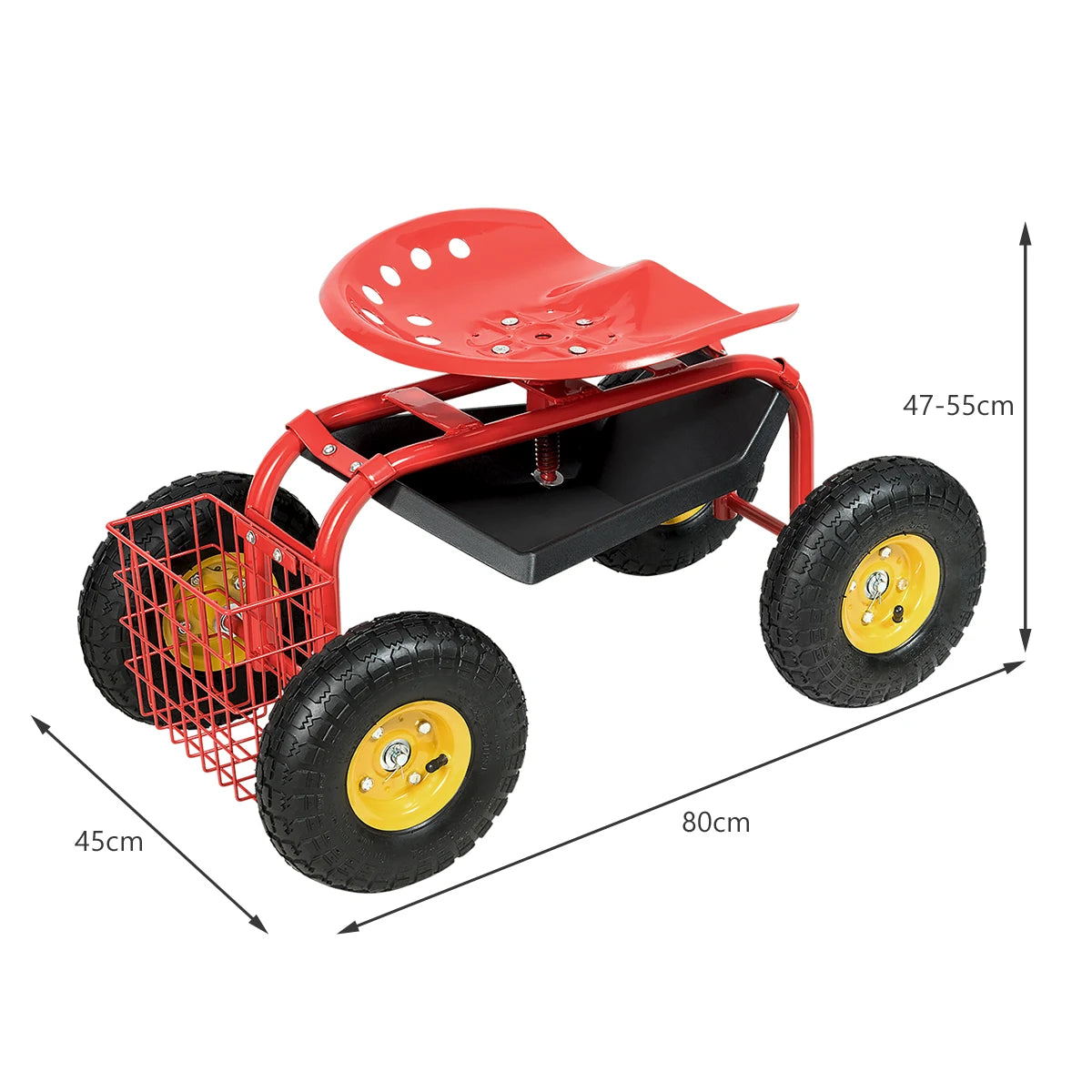 Rolling Garden Cart With Tool Tray Work Seat For Gardening-Red