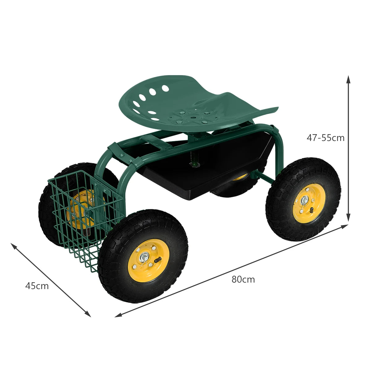 Rolling Garden Cart With Tool Tray Work Seat For Gardening-Green