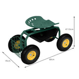 Rolling Garden Cart With Tool Tray Work Seat For Gardening-Green
