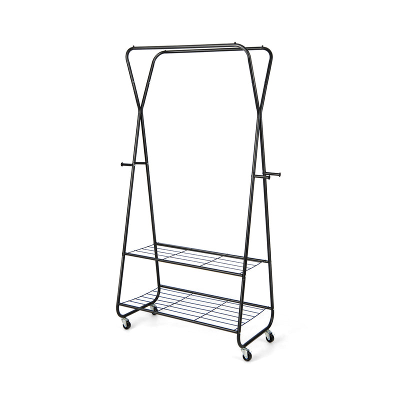 Heavy Duty Clothes Rack on Wheels with Shelves-Black