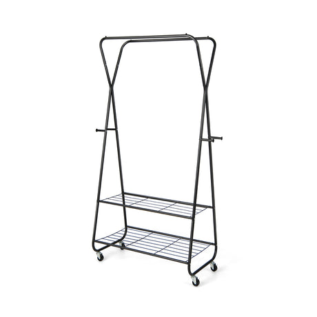 Heavy Duty Clothes Rack on Wheels with Shelves-Black