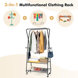 Heavy Duty Clothes Rack on Wheels with Shelves-Black