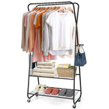 Heavy Duty Clothes Rack on Wheels with Shelves-Black