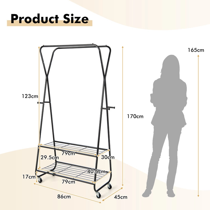 Heavy Duty Clothes Rack on Wheels with Shelves-Black