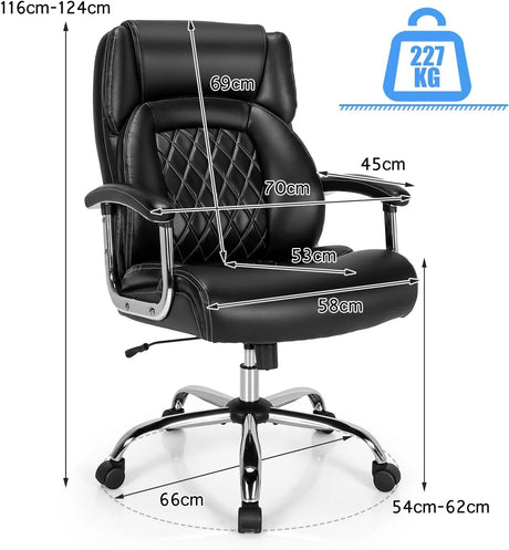 Leather Office Chair with Rocking Mode and Armrests-Black