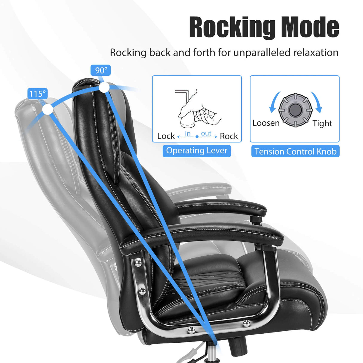Leather Office Chair with Rocking Mode and Armrests-Black