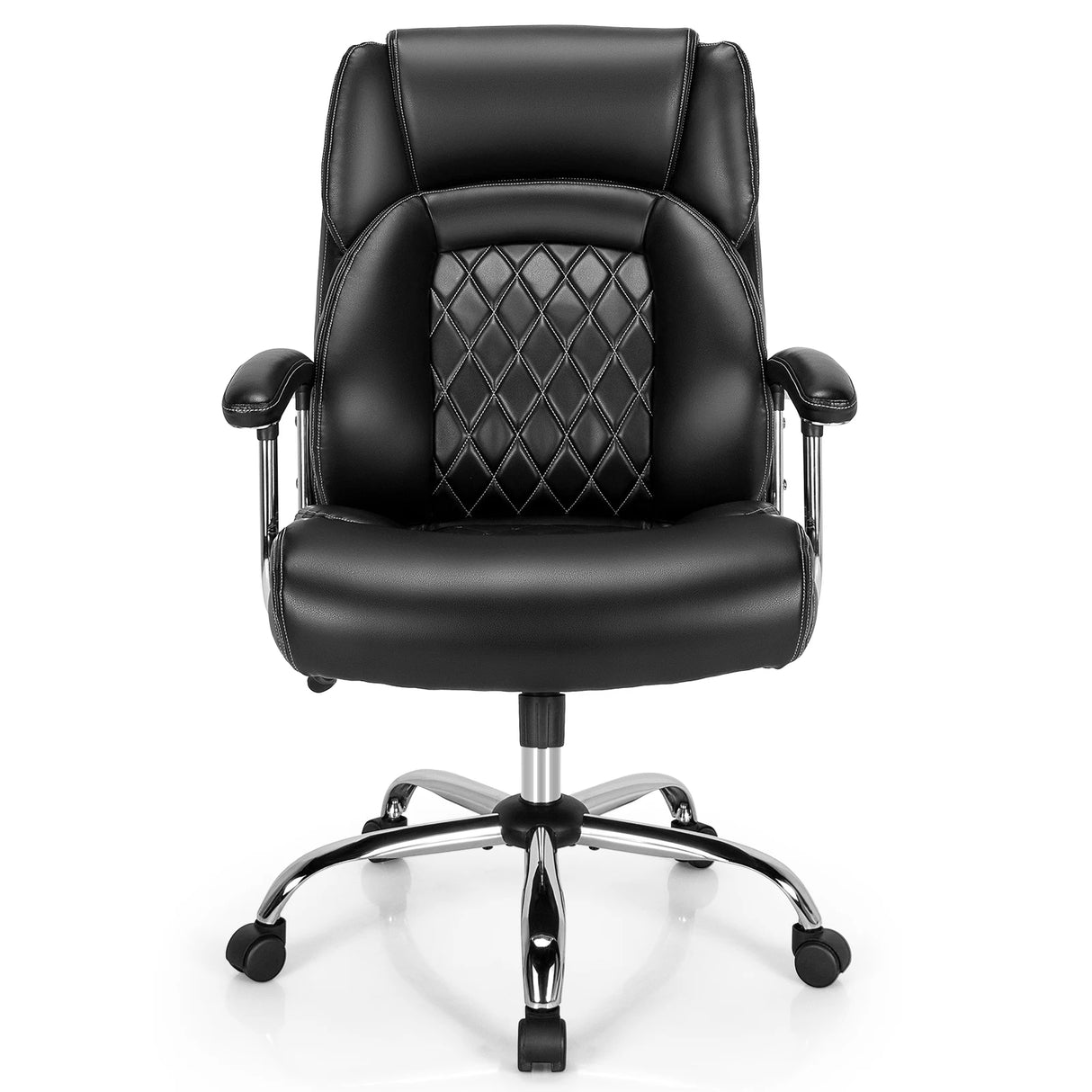 Leather Office Chair with Rocking Mode and Armrests-Black