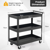 3 Shelf Rolling Metal Utility Cart with Ergonomic Handle-Black