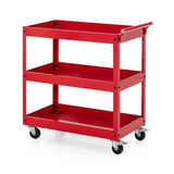 3 Shelf Rolling Metal Utility Cart with Ergonomic Handle-Red