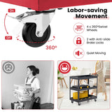 3 Shelf Rolling Metal Utility Cart with Ergonomic Handle-Red