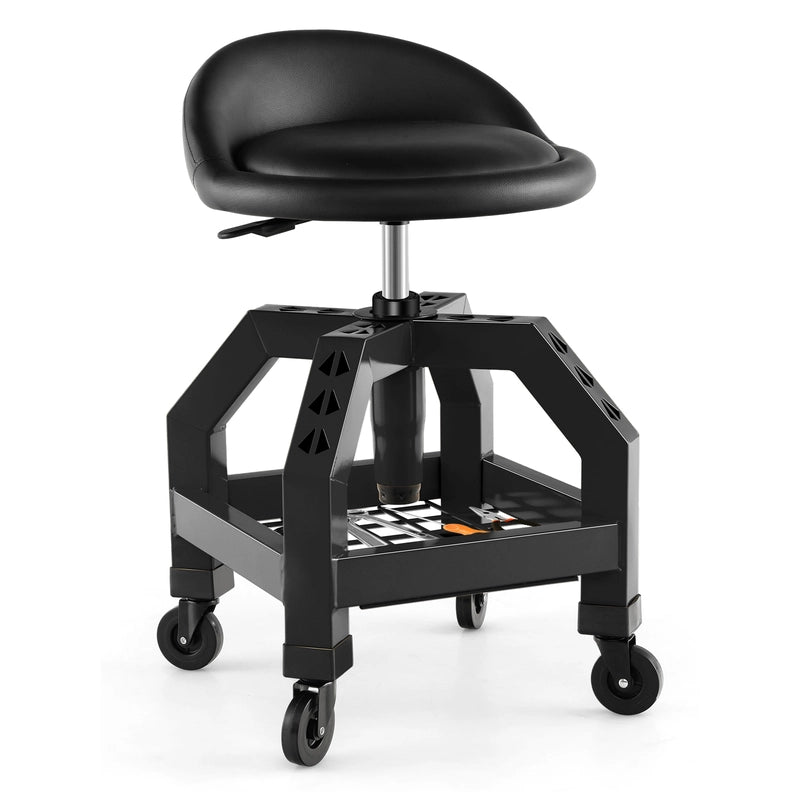 Rolling Seat Mechanic Stool Chair Height Adjustable with Tool Tray-Black