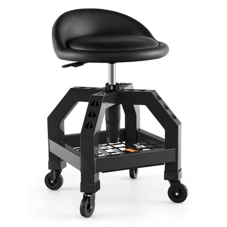 Rolling Seat Mechanic Stool Chair Height Adjustable with Tool Tray-Black