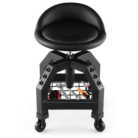 Rolling Seat Mechanic Stool Chair Height Adjustable with Tool Tray-Black