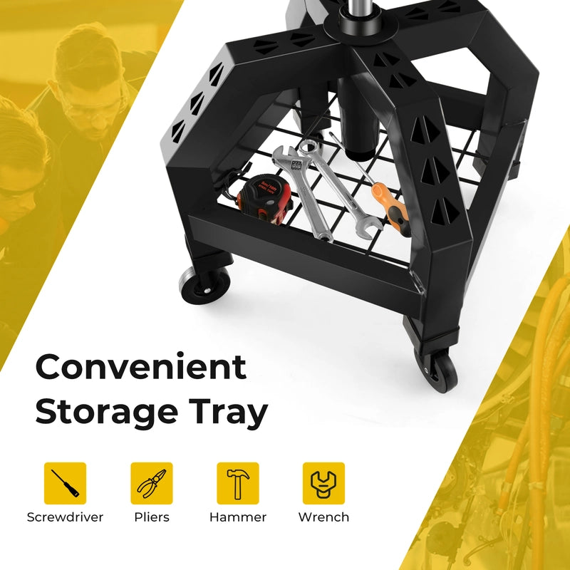 Rolling Seat Mechanic Stool Chair Height Adjustable with Tool Tray-Black