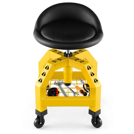 Rolling Seat Mechanic Stool Chair Height Adjustable with Tool Tray-Yellow