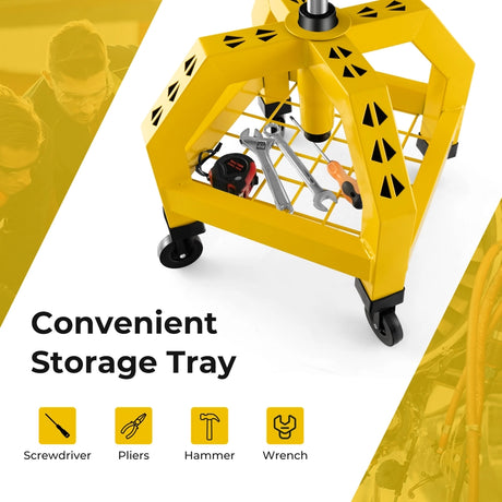 Rolling Seat Mechanic Stool Chair Height Adjustable with Tool Tray-Yellow