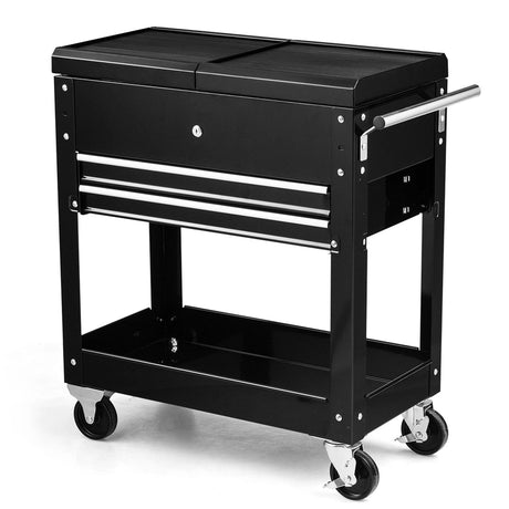 Rolling Mechanics Tool Cart Slide Top Utility Storage Cabinet Organizer 2 Drawers