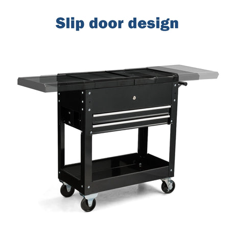 Rolling Mechanics Tool Cart Slide Top Utility Storage Cabinet Organizer 2 Drawers