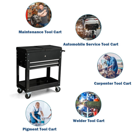 Rolling Mechanics Tool Cart Slide Top Utility Storage Cabinet Organizer 2 Drawers