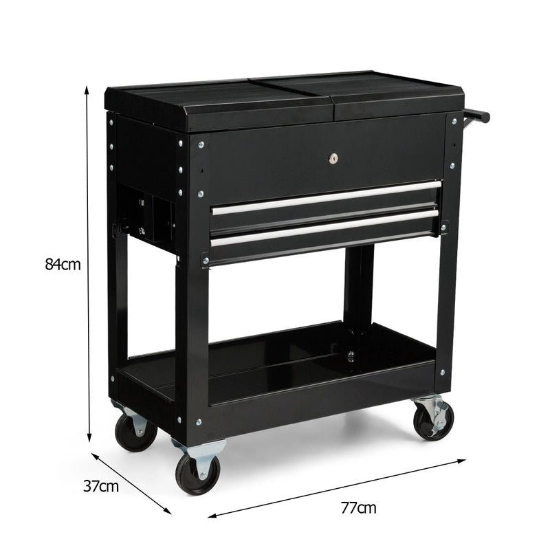 Rolling Mechanics Tool Cart Slide Top Utility Storage Cabinet Organizer 2 Drawers
