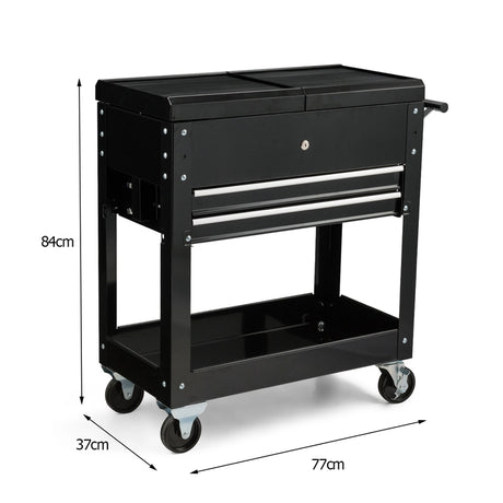 Rolling Mechanics Tool Cart Slide Top Utility Storage Cabinet Organizer 2 Drawers