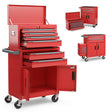 6-Drawer Rolling Tool Storage Chest Cabinet with Universal Wheels and Hooks-Red