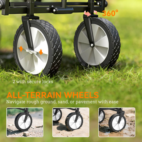 Outsunny 90L Festival Trolley on Wheels, Folding Camping Trolley Cart with Adjustable Handle, Portable for Outdoor, Garden, Shopping, Fishing, Blue